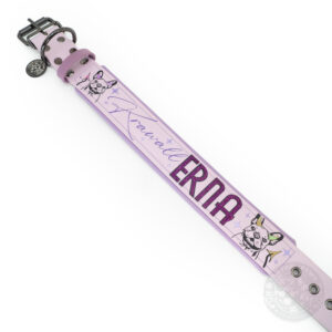 Halsband mit Französische Bulldogge Print und Glitzerschrift „Krawall Erna“ in Pastelllila