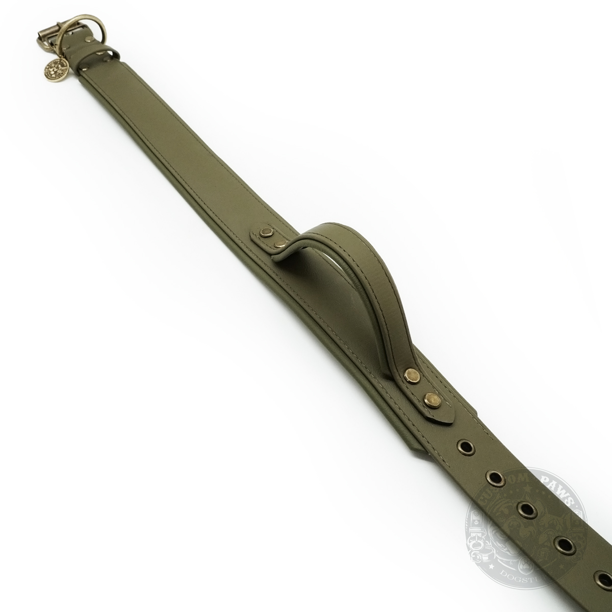 Sofortkauf: Taktisches Biothane Halsband mit Griff „Grip“ – Large (Olive / Khaki / Antikmessing) – Bild 3